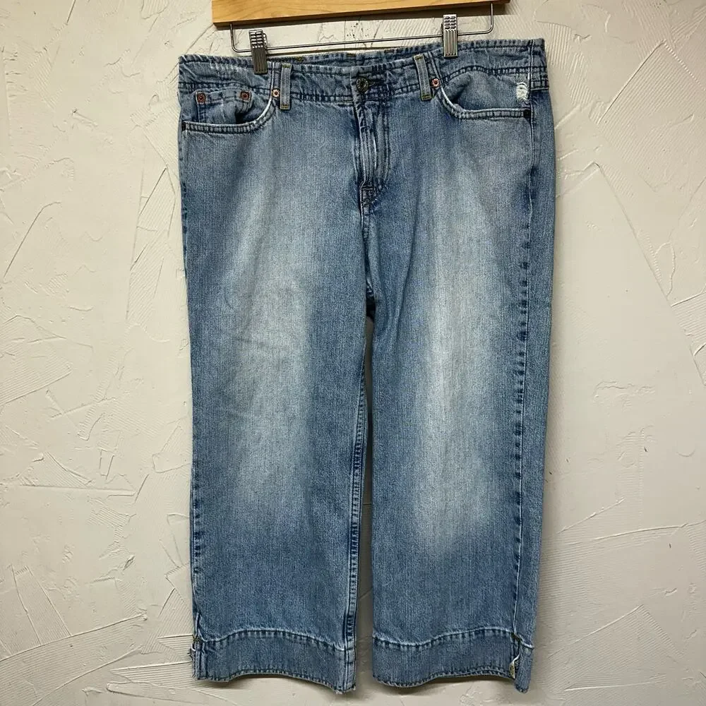 Lucky Brand Dungarees Lily May Crop Y2K Throw Back Capri Crop Jeans Sz 14 Sz 32